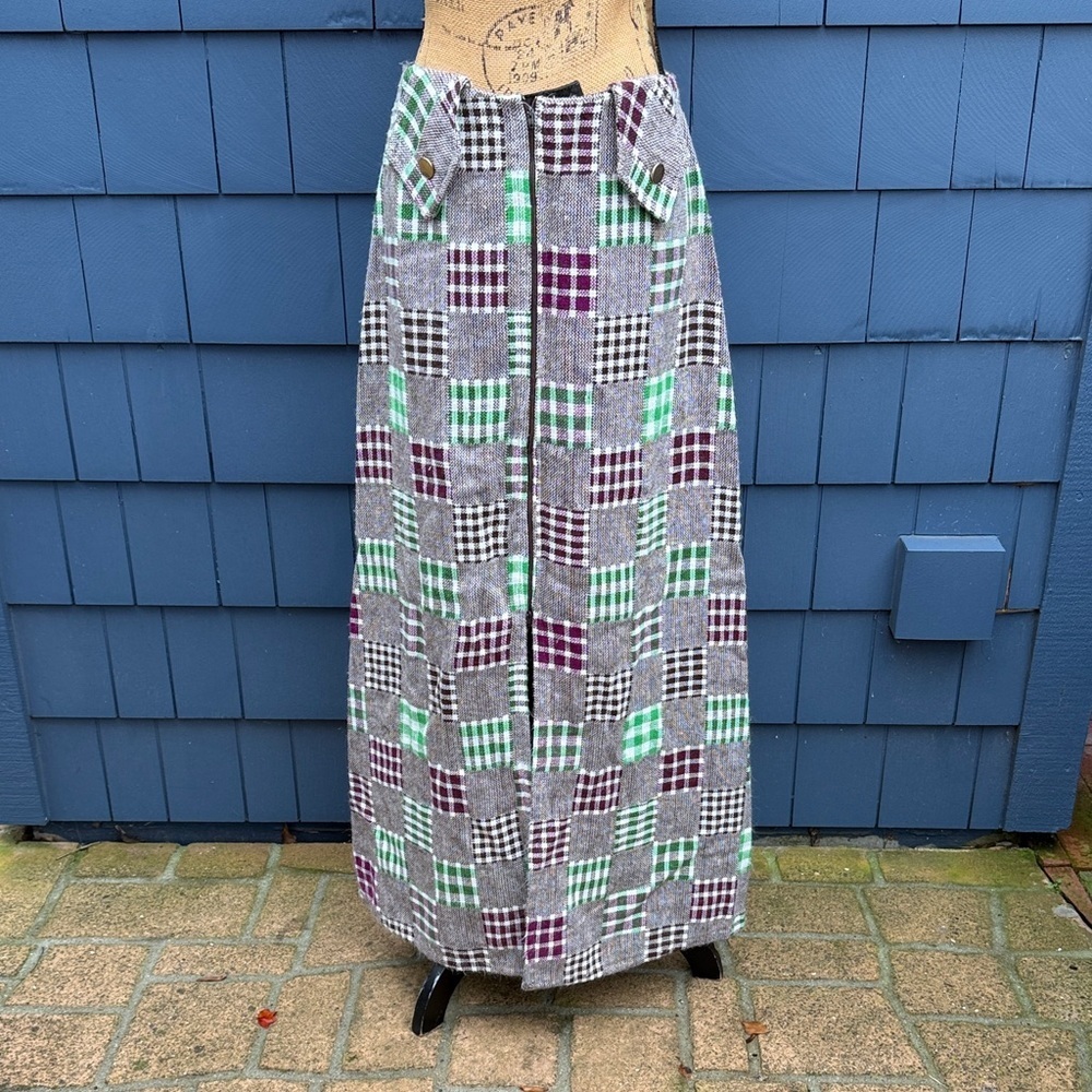 Vintage handmade Gray and Green Checkered Maxi Skirt